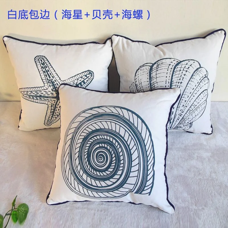 Mediterranean Style Square White Pillowcase Sea animals printed cushion cover sofa decor