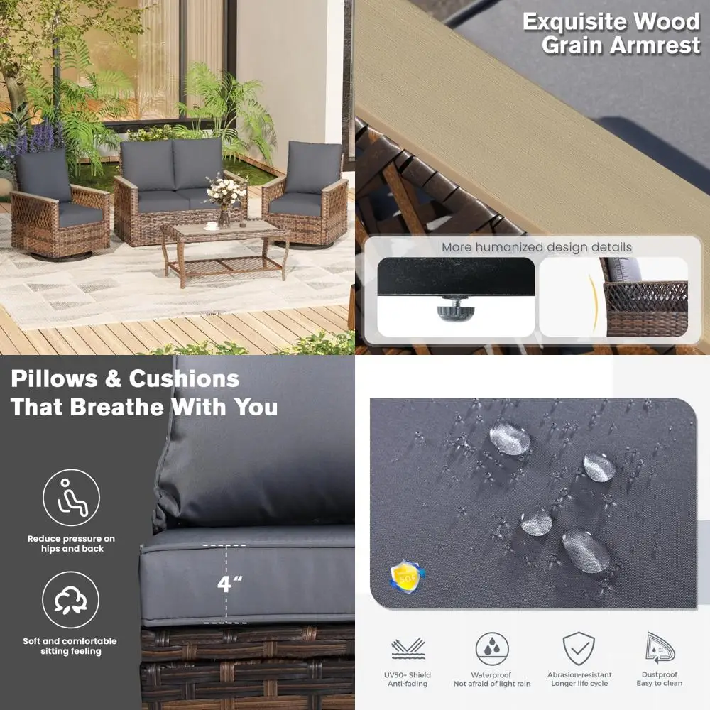

4-Piece Outdoor Patio Furniture Set: Swivel Glide Chairs, Loveseat, and Coffee Table for All-Weather Conversation