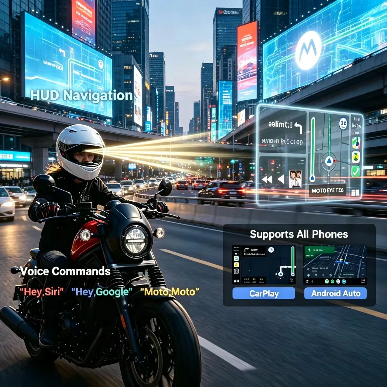 Motorcycle helmet HUD head-up display navigation device motorcycle driving record Bluetooth headphones,rear view mirror camera