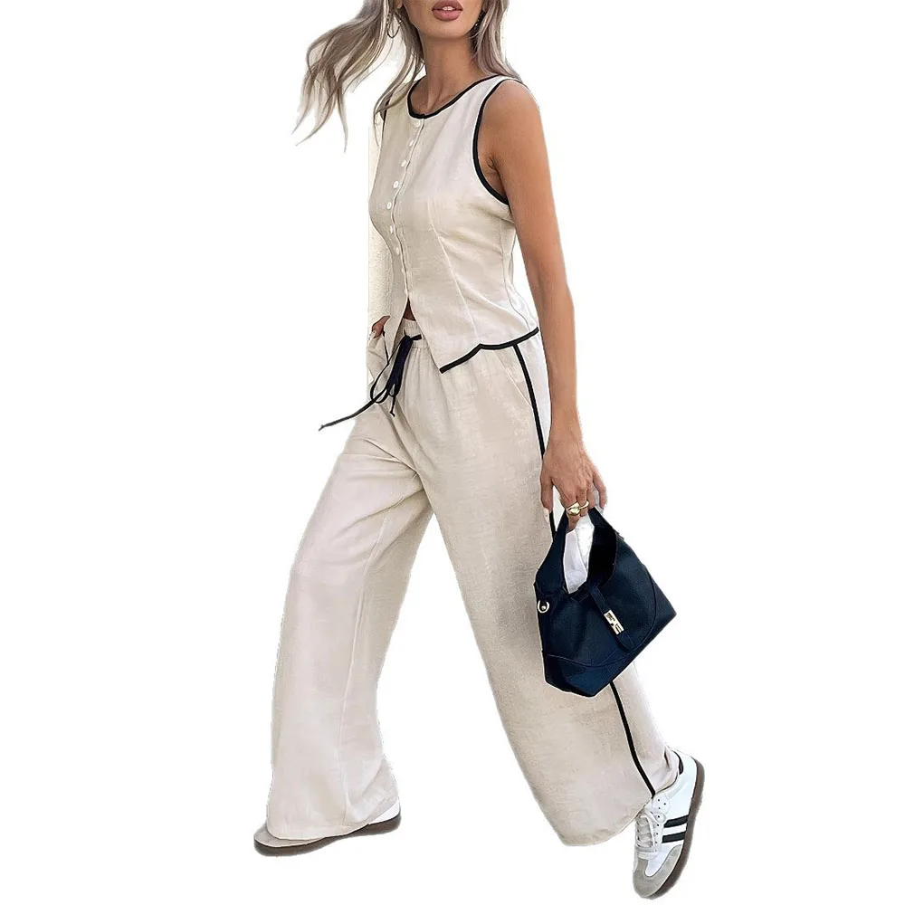 Womens Vest and Trousers Matching Set Made of Polyester for Regular Length and Moderate Stretch Four Season Use