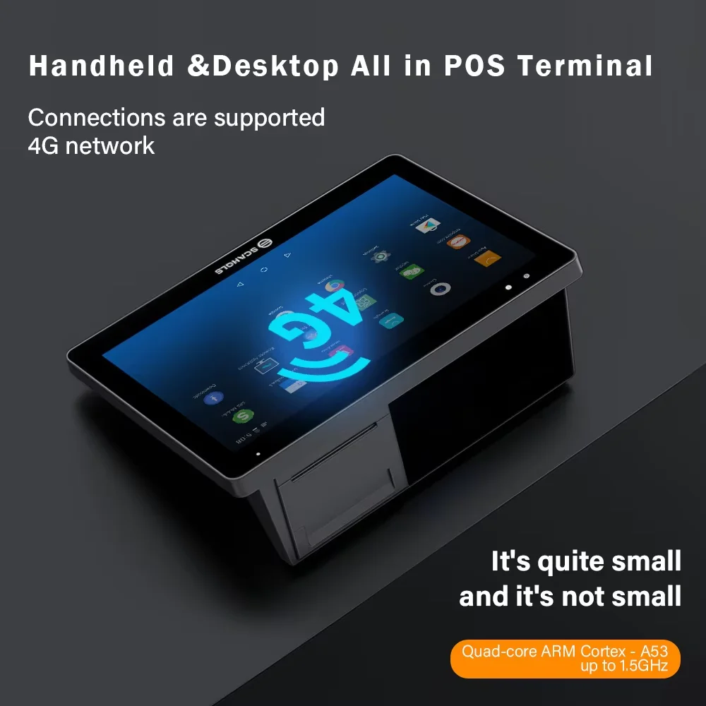 Android 11 Handheld POS Terminal 10.1 Inch HD Touch Screen 58mm Thermal Printer 4G WiFi Bluetooth 2GB+32GB Loyverse POS Payment