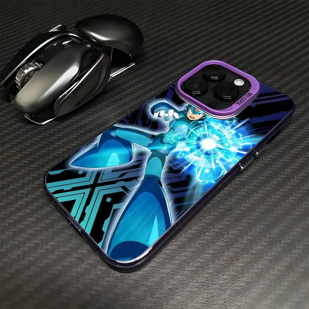 R-Rockman M-Megamanเกมเคสโทรศัพท์สําหรับiPhone 16,15,14,13,12,11,Mini,Pro,MAXสีม่วงMatteกันกระแทก