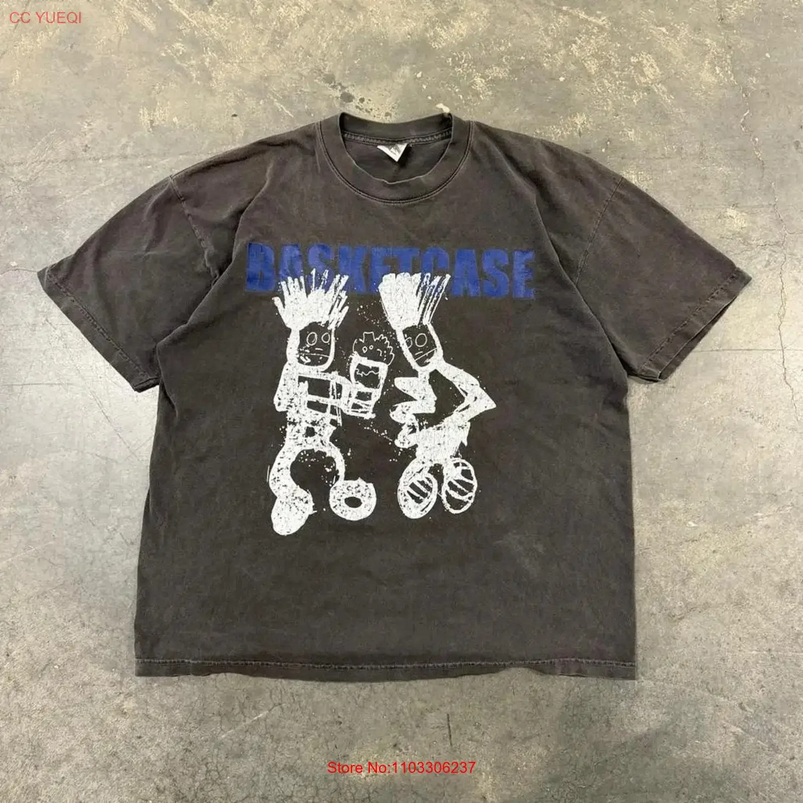 Basket Case World Tour 22 T-Shirt, Größe XL, Vintage-Stil, gewaschenes Streetwear-Mode-Oberteil für den Alltag, grafisches Design, weich, leicht