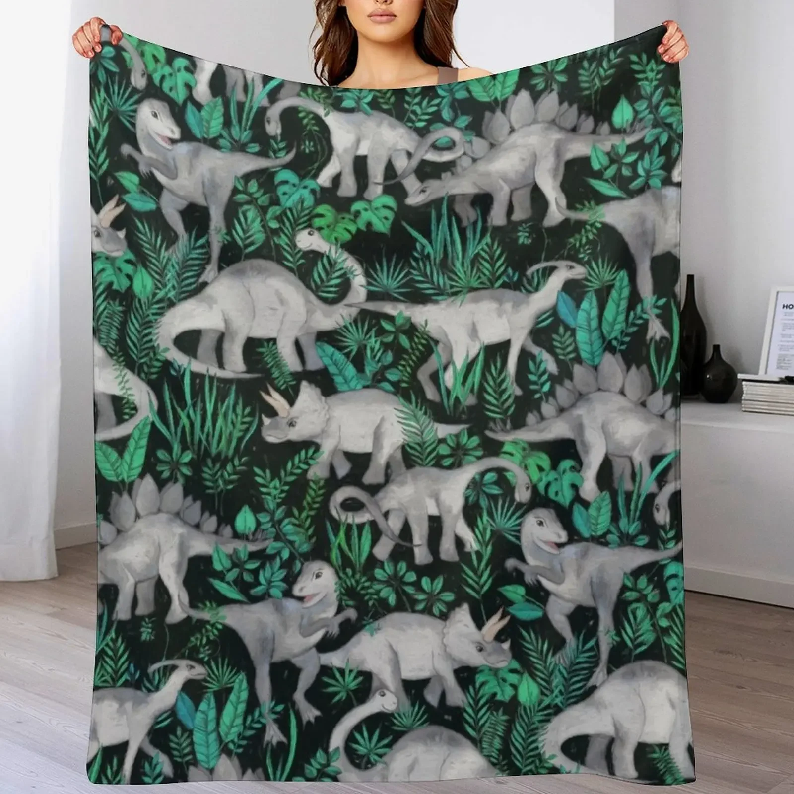 

Dinosaur Jungle Throw Blanket Thermal Fashion Sofas anime Hairys Blankets