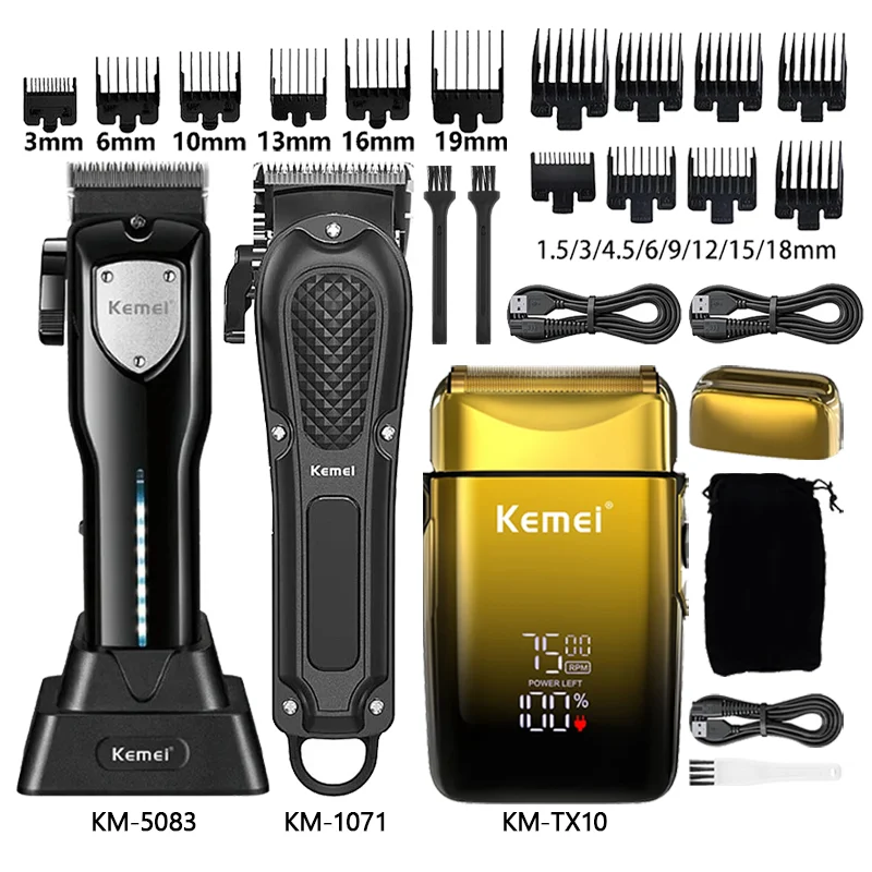 

Мужская машинка для стрижки волос Kemei Km-5083 Km-1071, парикмахерская машинка для стрижки волос, беспроводная аккумуляторная бритва Km-TX10