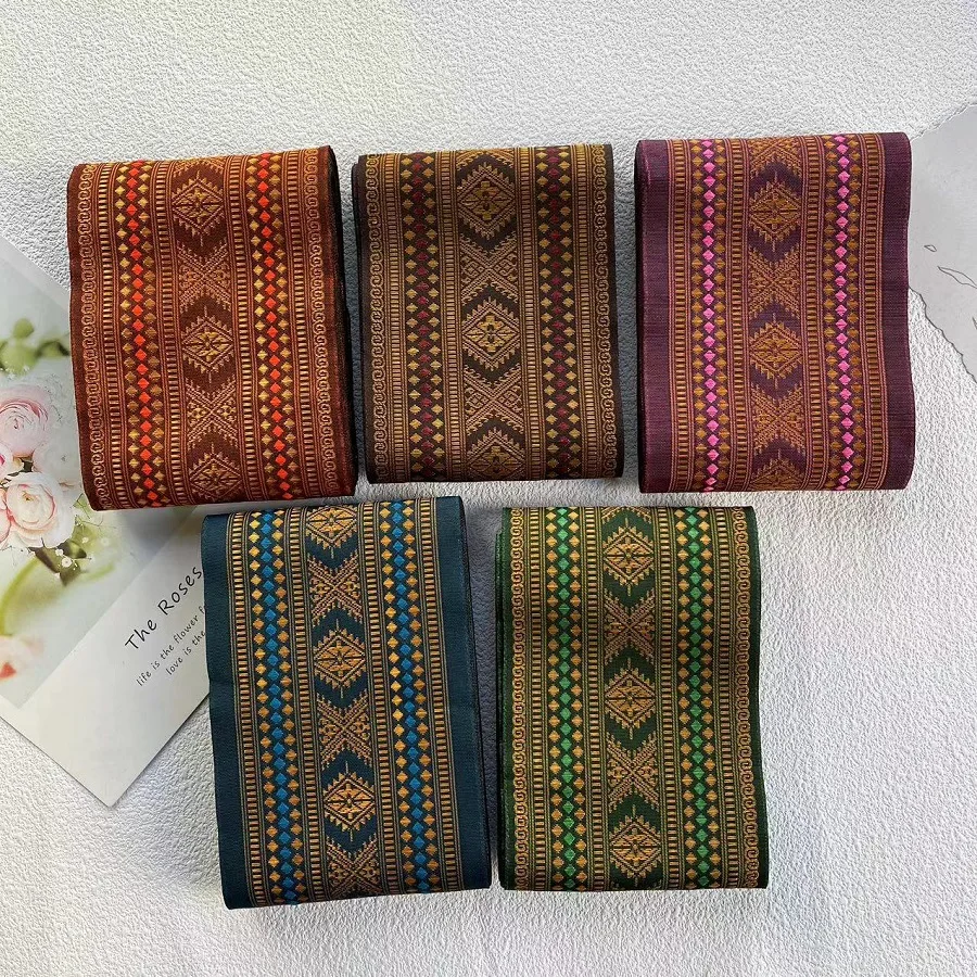 

5 ярдов хмонг, жаккардовая тесьма с вышивкой, кружевная бейка, 10 см, парчовая лента Мяо, ткань, этнический племенный декор на заказ, воротник