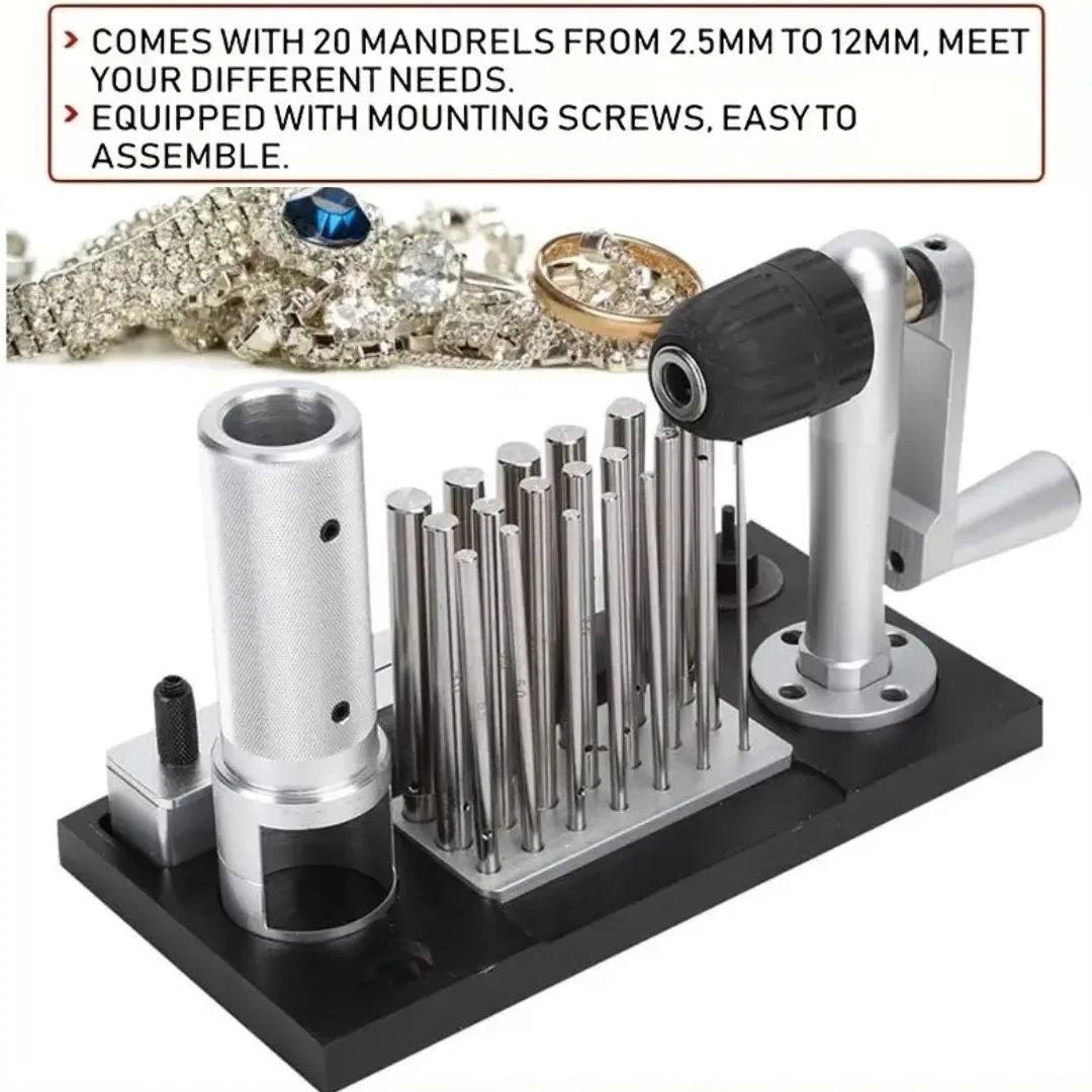 

Professional Jewelry Wire Drawing Machine: Manual Jump Ring Maker (2.5mm-12mm) 20 Mandrels – Stainless Steel Wire Winding Tool