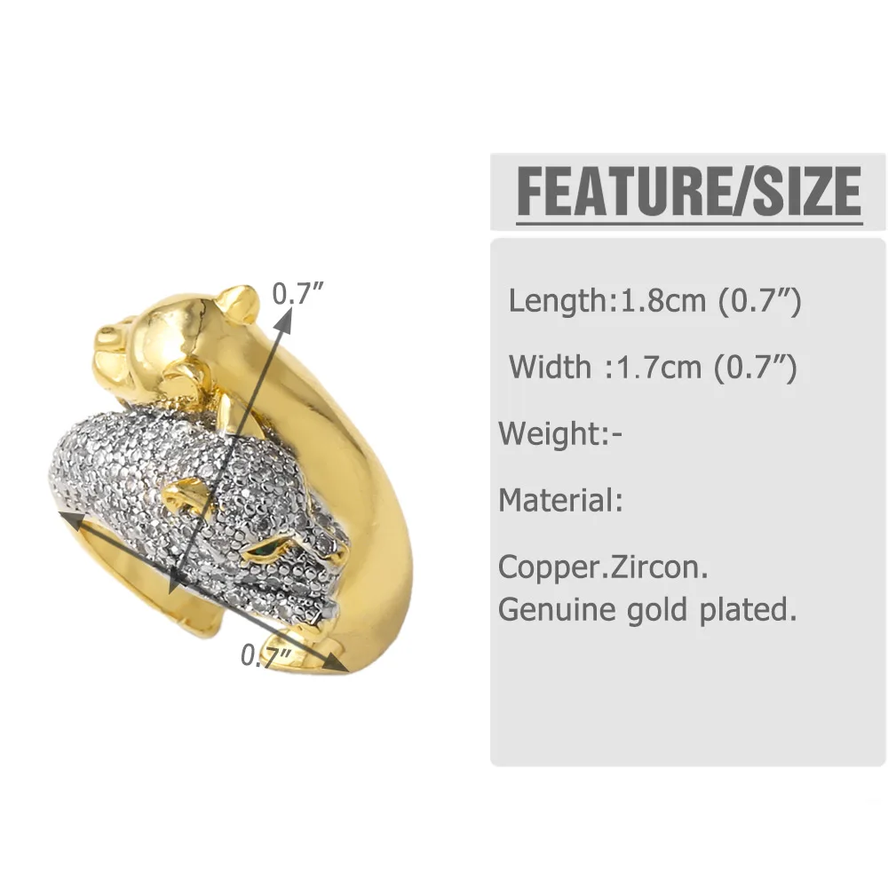OCESRIO Fashion White Crystal Leopard Statement Rings for Women Copper Gold Plated Crossover Open Ring Jewelry Gift rigs89