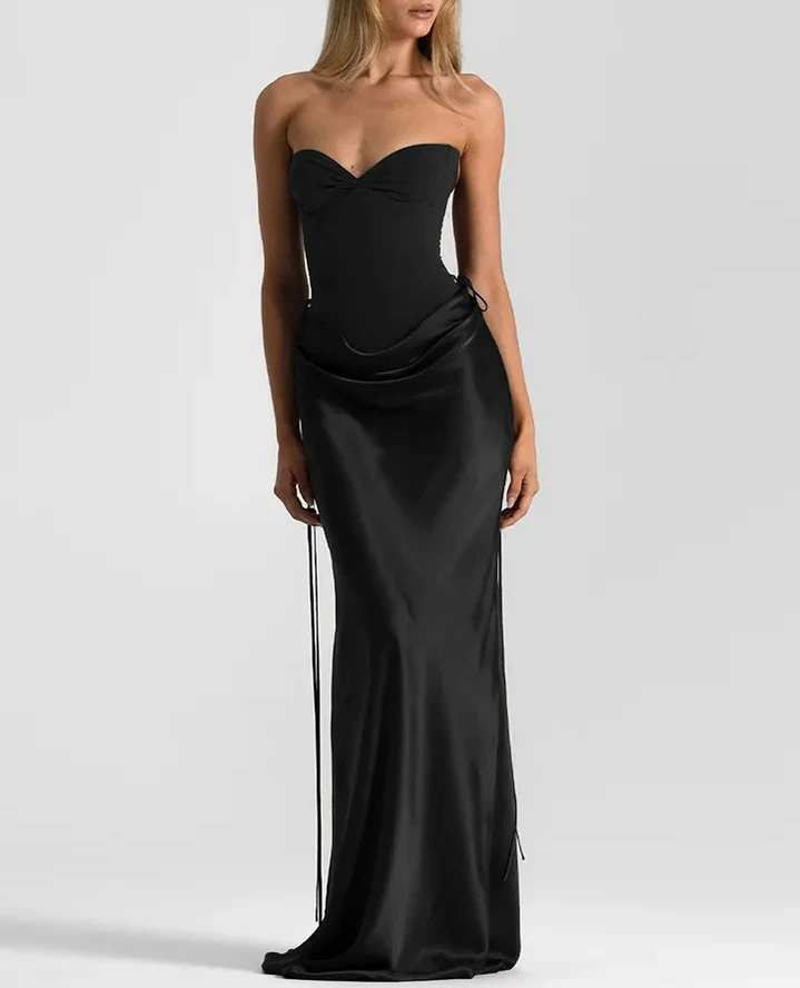 

Вечерние наряды из двух предметов, элегантные женские комплекты с юбкой, сексуальное облегающее боди без бретелек с открытой спиной, топ, атласные юбки со рюшами