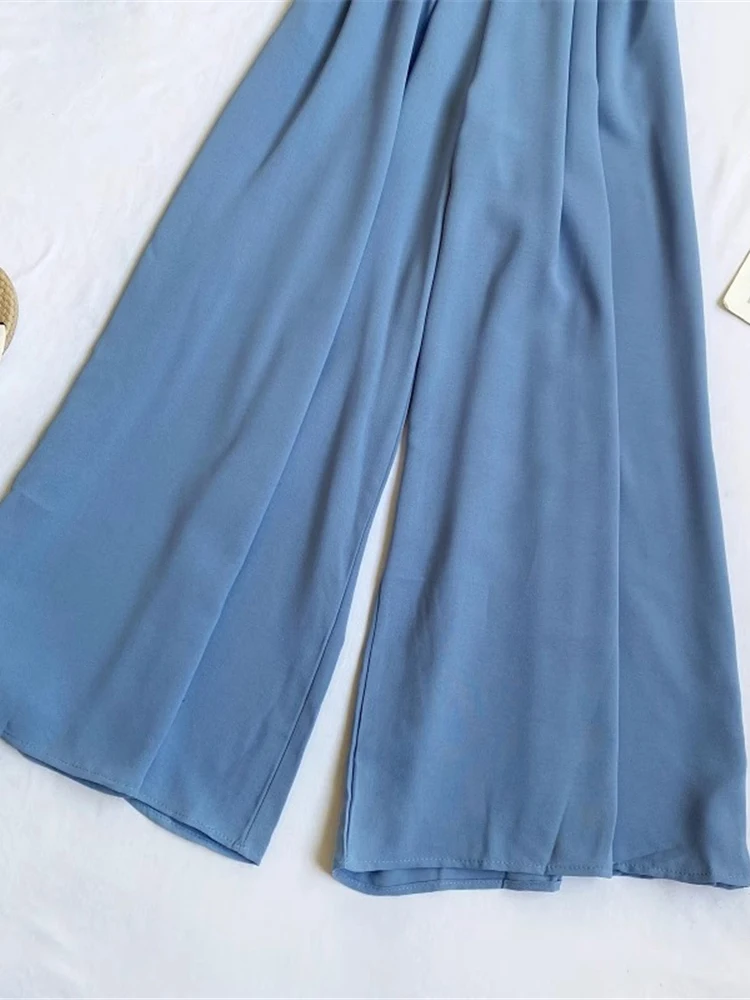 Spring Summer Women Solid Color Jumpsuits Blue/Black/Red V-Neck Puff Short Sleeve Wide Leg Romper Female Elegant Casual Rompers