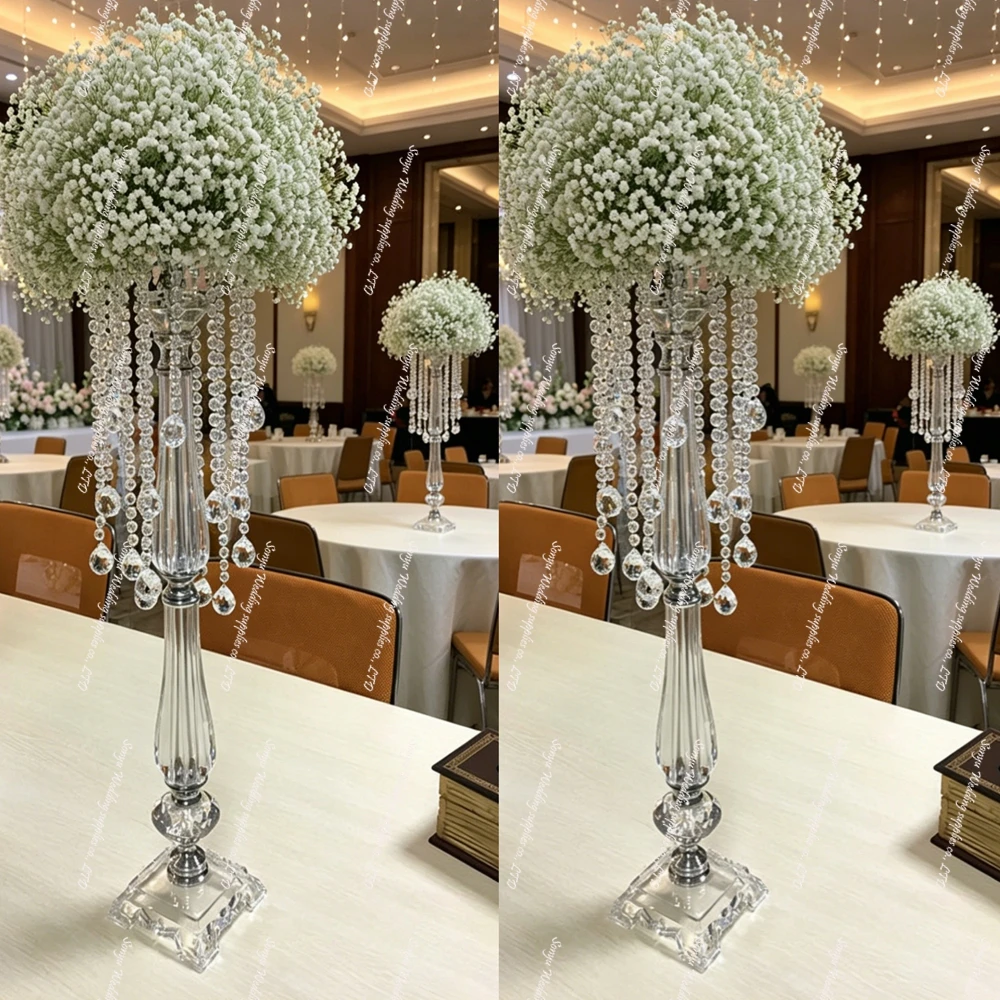Candelabro de cristal de 60-110 cm (4-12 piezas) con pantalla de lámpara alta de 38 cm, candelabro de acrílico, centro de mesa para bodas, portavelas