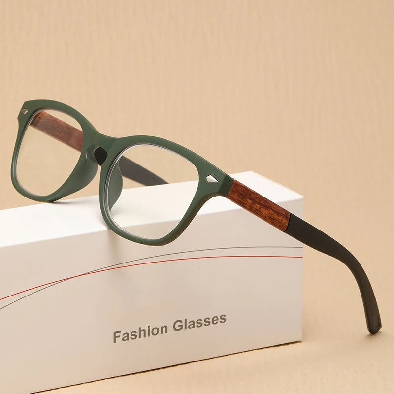 New Fashion Wood Print Design Women Rivets Anti Blue Light Reading Glasses Magnifier Men Cheap Hyperopia Spectacles +1.0~+4.0