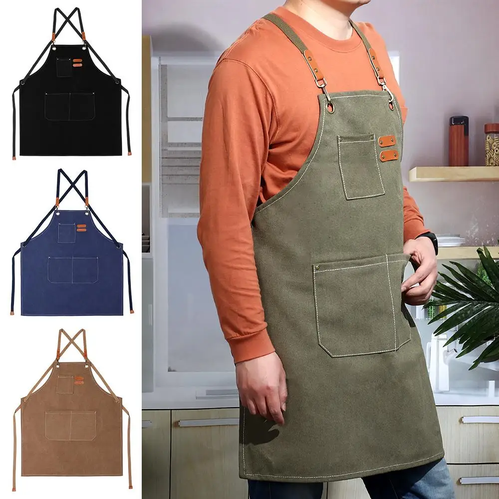 Thicken Canvas Denim Apron Antifouling Barista Apron Kitchen Restaurant Worker Barber Carpenter Florist Apron For Women Man