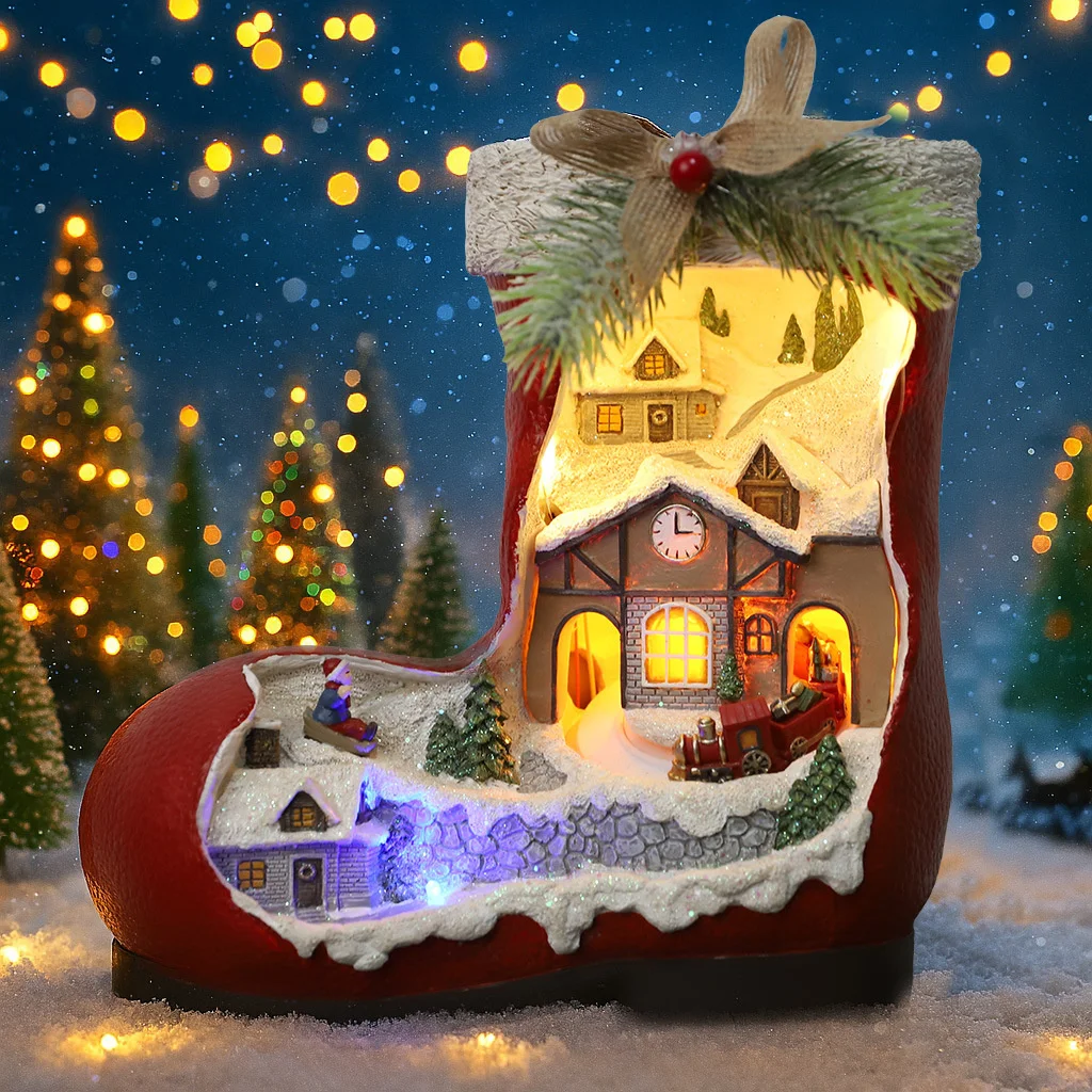 Resin Christmas Boot Design Music Shine Handicraft Desktop Ornament Birthday Gift Living Room Home Festive Atmosphere Decoration