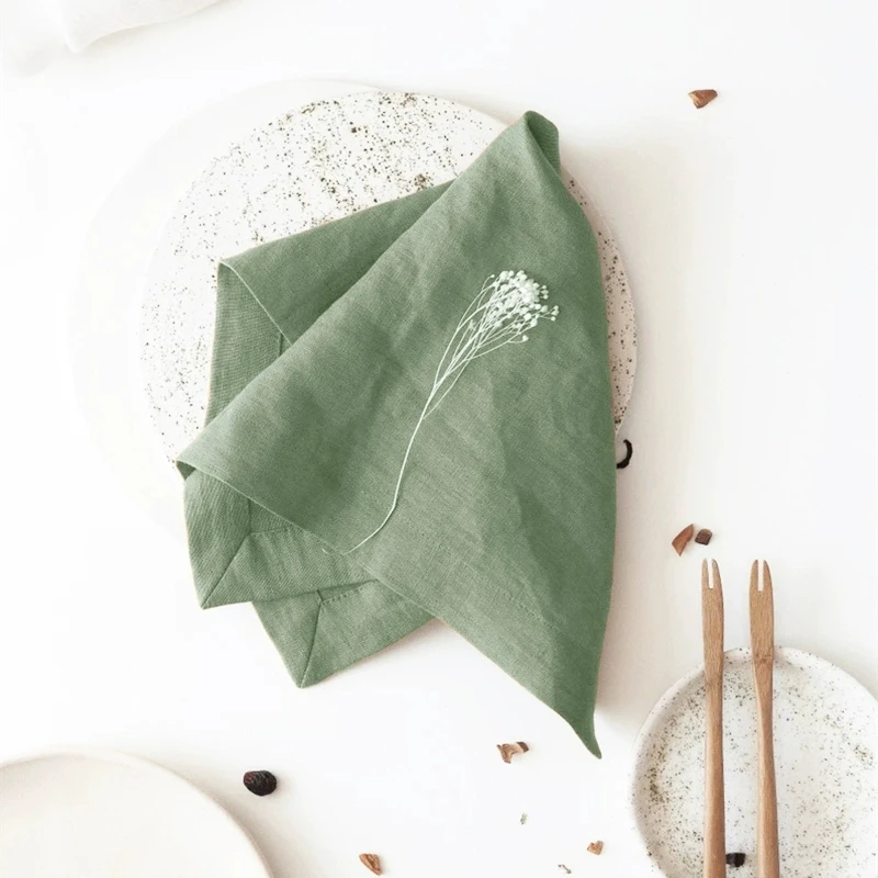 100% Linen Set of 12 Hemstitched Linen Napkins Chistmas Cloth Napkins Nature Color Dinner Napkins Washable Flax Cloth Napkin