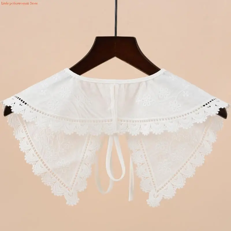 

F92D стильный искусственный воротник-маникан в японском стиле для женщин и девочек, кружевной белый платок с цветочной вышивкой,