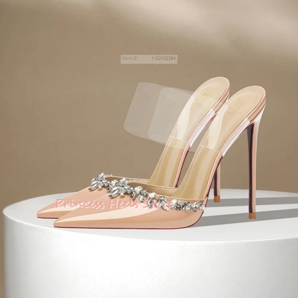 

Rhinestone Straps Pointed Toe Sandals Thin High Heels Solid Summer Women Shoes Slip On Sandals Ankle New Style Designer Fashion