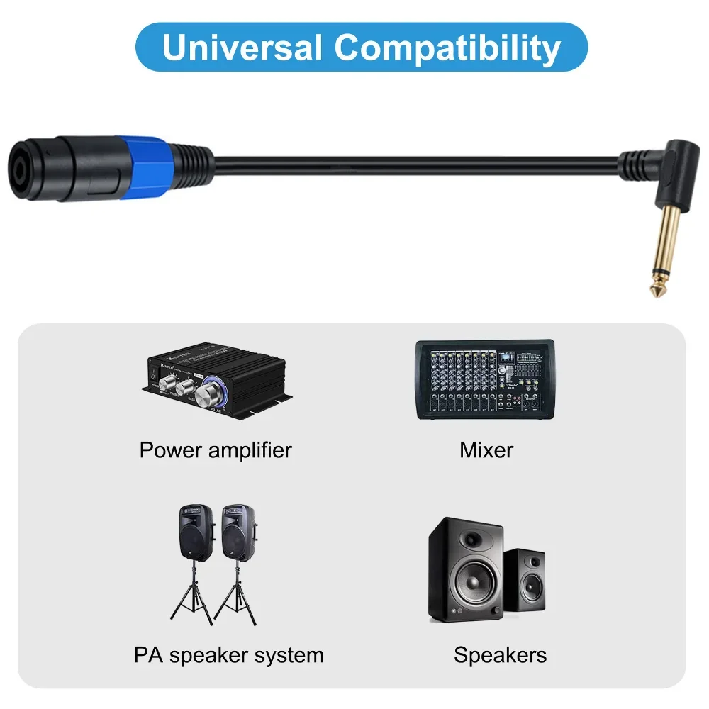 Conector hembra Speakon a cable de altavoz TS macho de 6,35 mm y 1/4" - Conector de habla a enchufe TS de 1/4 y 6,5 mm (enchufe de ángulo recto)