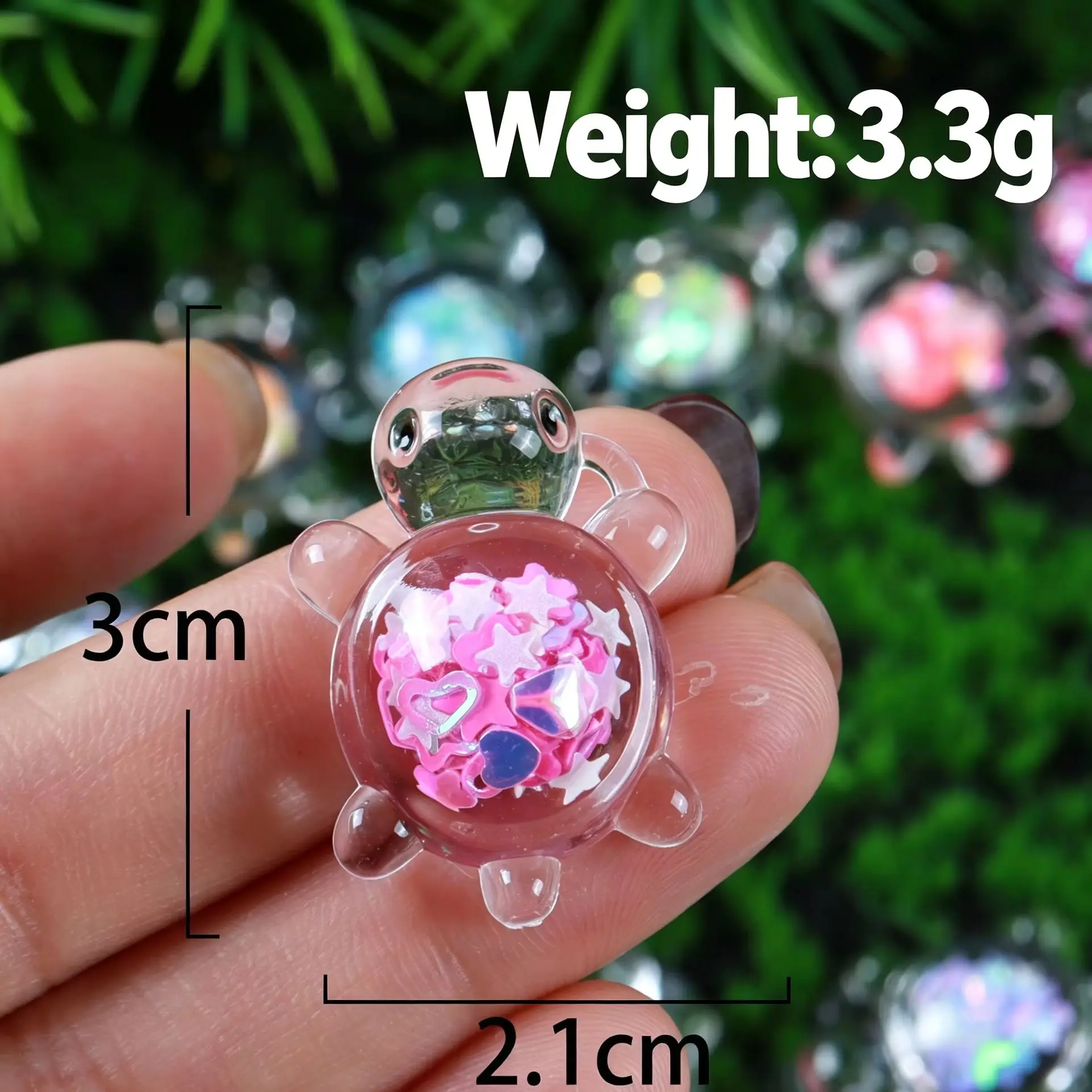 10 Stück/Set Leuchtende Pailletten-Schildkröten-Anhänger Transparente Harz-Mini-Schildkröten-Figuren DIY-Bastelzubehör für Schlüsselanhänger und Schmuck – Detail 1