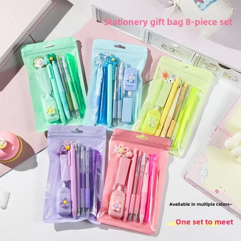 Juego de papelería de Color macarrón, premios escolares para estudiantes de alto valor, juego de 8 piezas de papelería de aprendizaje, regalos de mano