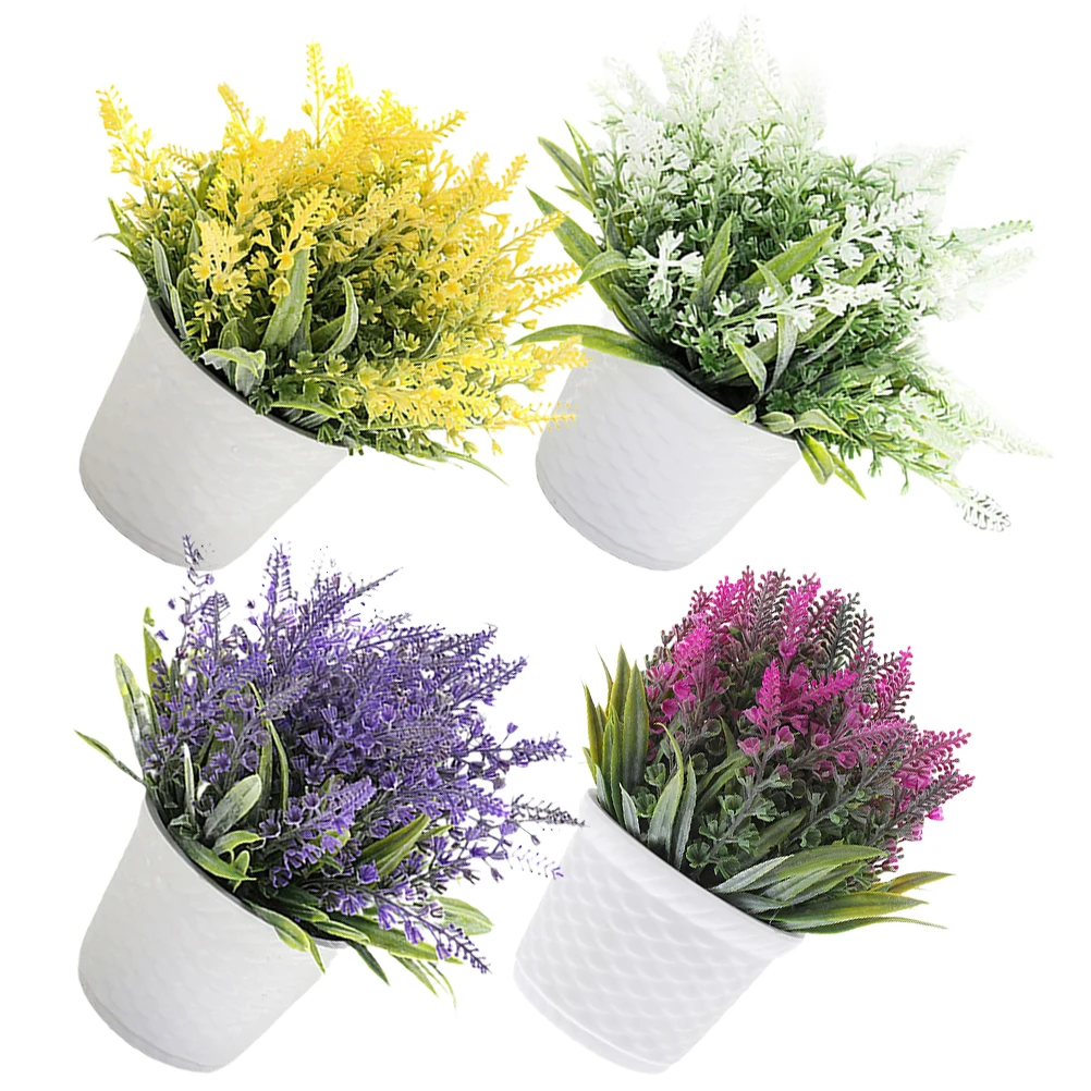 

4 Pcs Lavender Ornament Simulation Flower Plants Fake Artificial in Pot Plastic Centerpieces for Tables