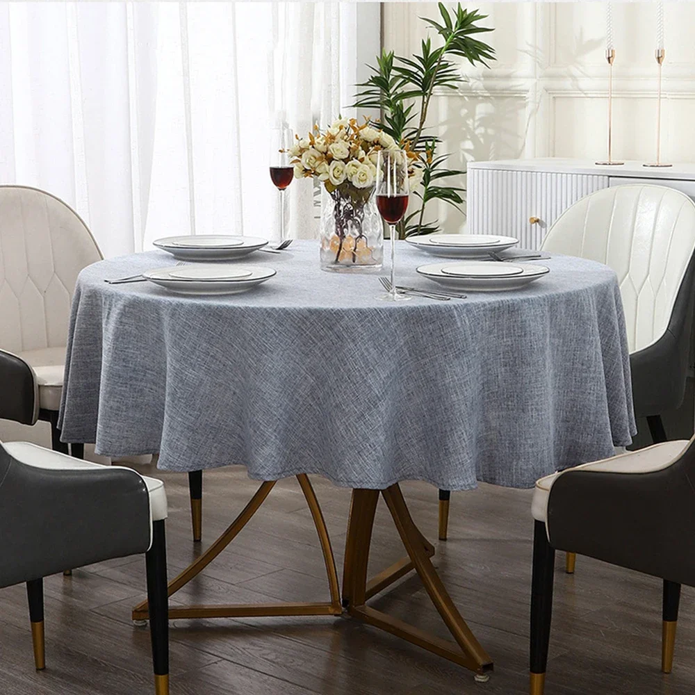 Textured Round Tablecloth Waterproof Spill-Proof Wipeable Table Cover Wrinkle Free Circle Dining for Birthday Farmhouse Party