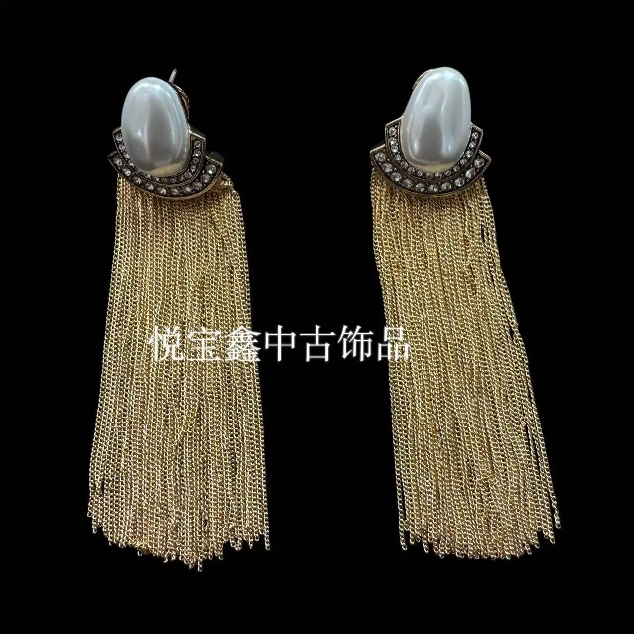 tassel pendant pearl ear stud inlaid earring 925 silver needle accessories, compact ear stud vintage  accessories for women