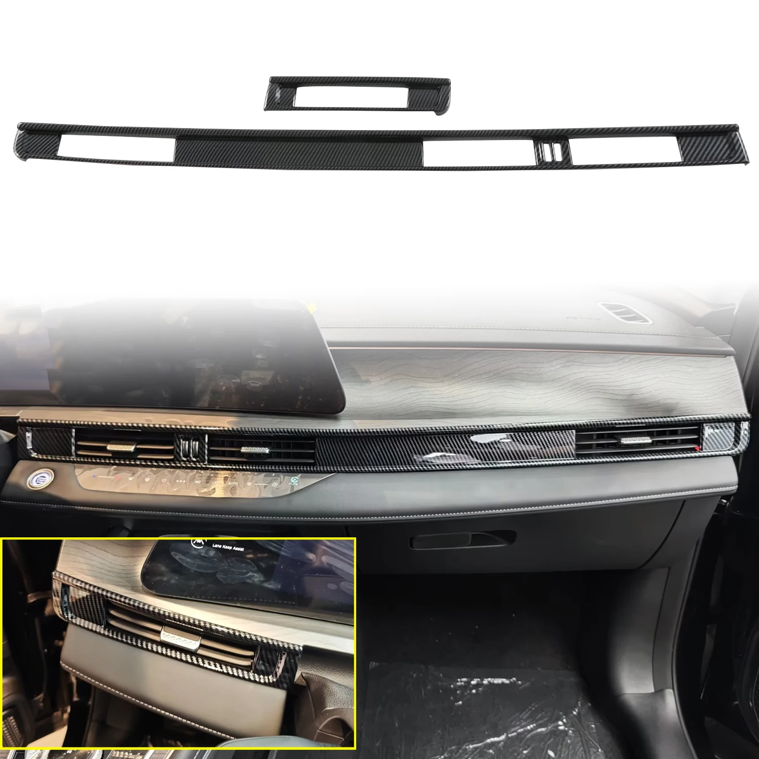 

Для Chery Omoda 5 C5 FX 2023 2024 2025 салон автомобиля передняя центральная консоль вентиляционное отверстие выходное полоса молдинг отделка ABS карбон стиль 2 шт.
