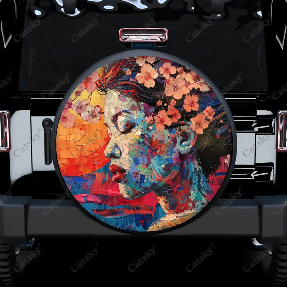 Geisha Plum Blossom Universal Car Spare Tire Cover Auto Accessories Wheel Cover Protect for Trailer SUV Truck Camper14-17in