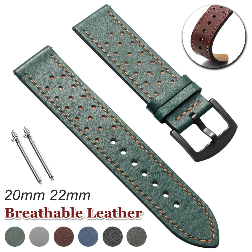 Vintage handgefertigtes Uhrenarmband 20 mm 22 mm für Omega Business Lederarmbänder Schwarz Braun Blau Atmungsaktive poröse Sportuhrenarmbänder