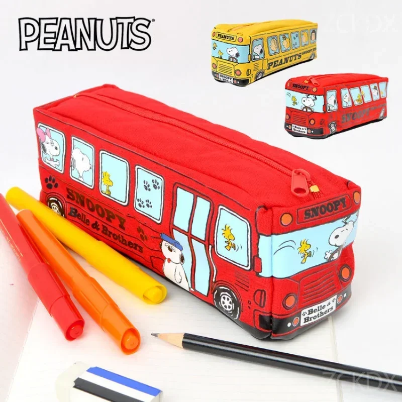 Snoopy Charlie Brown Creative Cartoon Canvas Pencil Case High-capacity Square Bus Pen Bag School Supplies Stationery Storage Box