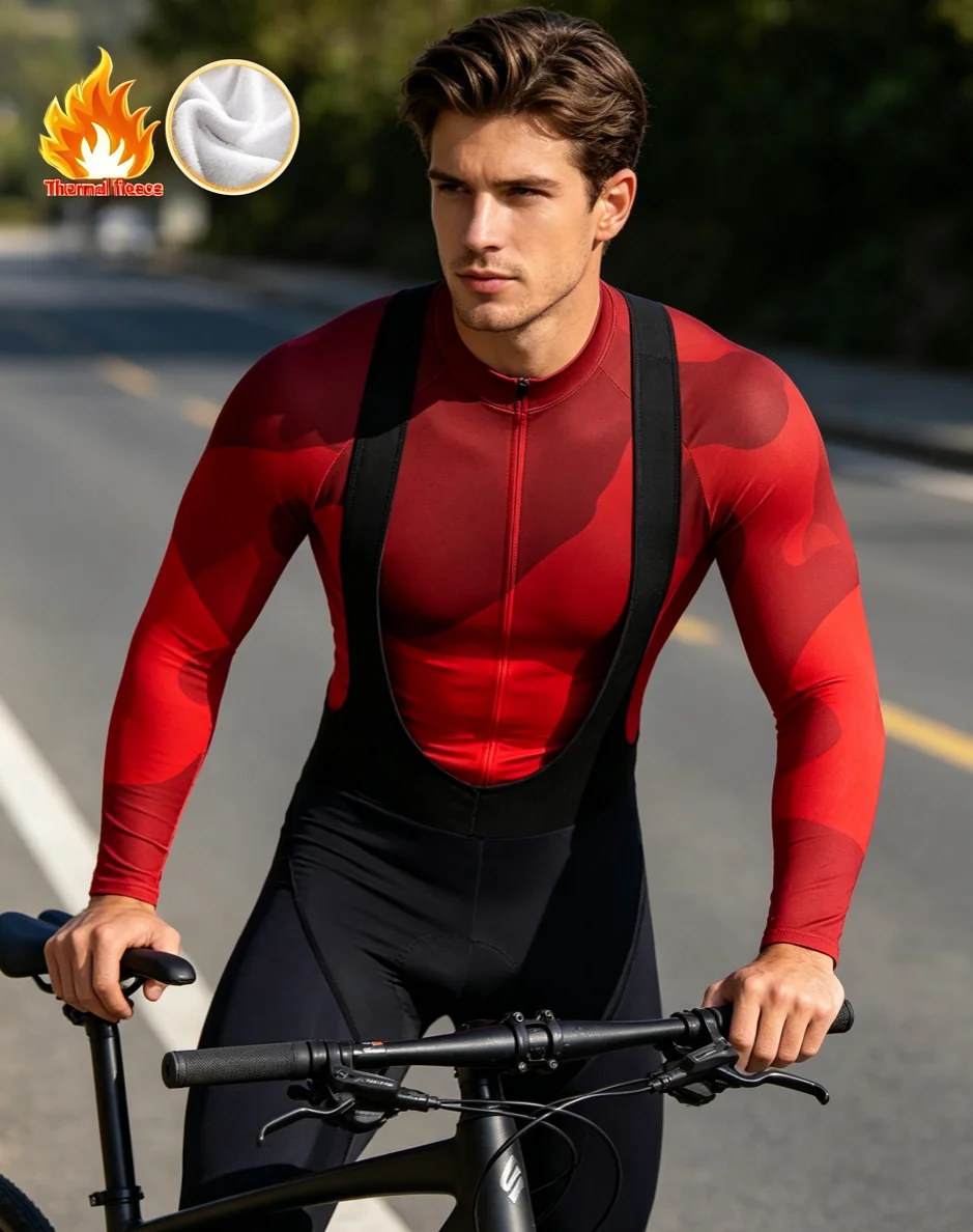 

Fleece Men's Cycling Jersey Winter Cycling Sets Warm Long-sleeved Suit Soad Bike Bicycle Jacket Overalls Riding Suit