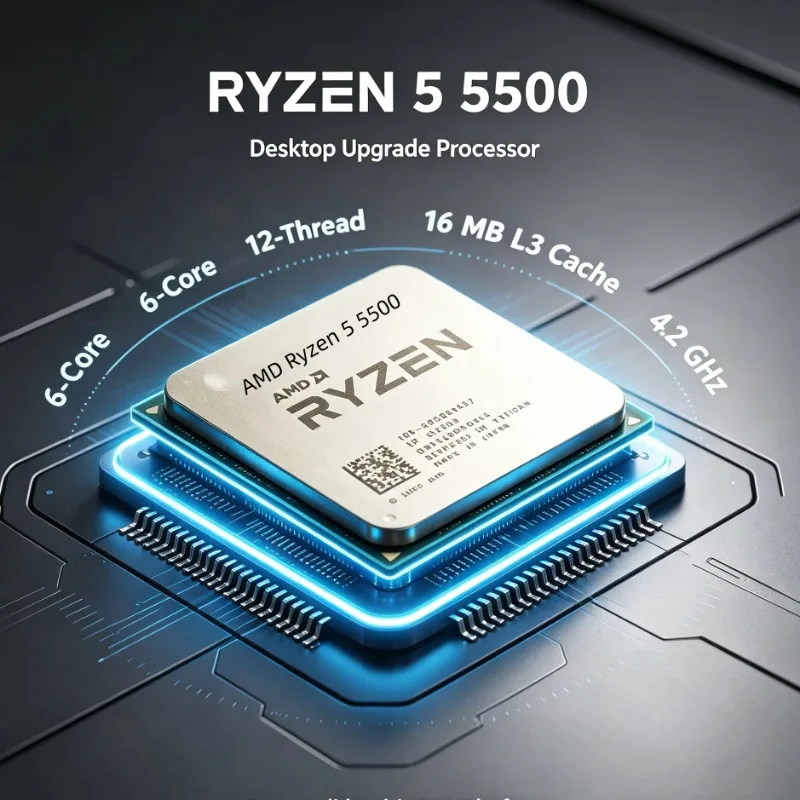 Ryzen 5 5500 Desktop Component R5 5500 6‑Core 12‑Thread 7NM 65W TDP L3 16MB Socket AM4 DDR4 CPU Without Fan Included
