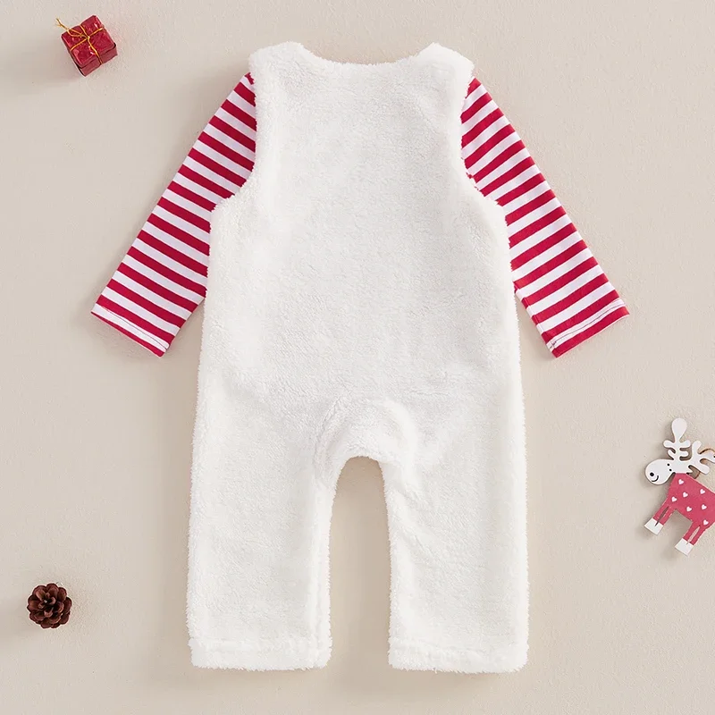 Baby Girls Christmas Outfit Striped Romper and Elk Patch Overalls Pants Set Newborn Warm Winter Clothes