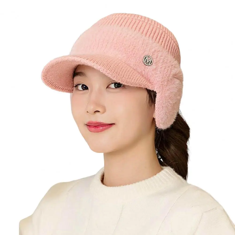 Earflap Hat  Short Brim   Knitted Hat Windproof Sun Protection Earflap Hat