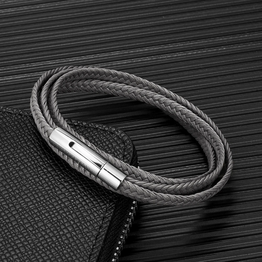 MKENDN Simple Style Men Women Multi Layer Braid Rope Leather Bracelet Stainless Steel Button Accessories HandmadeJewelry Gifts