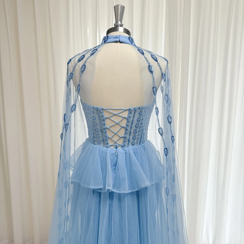 Alinovia Elegant Beaded Mermaid Evening Dress High Neck Cape Sleeves Formal Wedding Party Gown for Women 2025 Dubai Customized