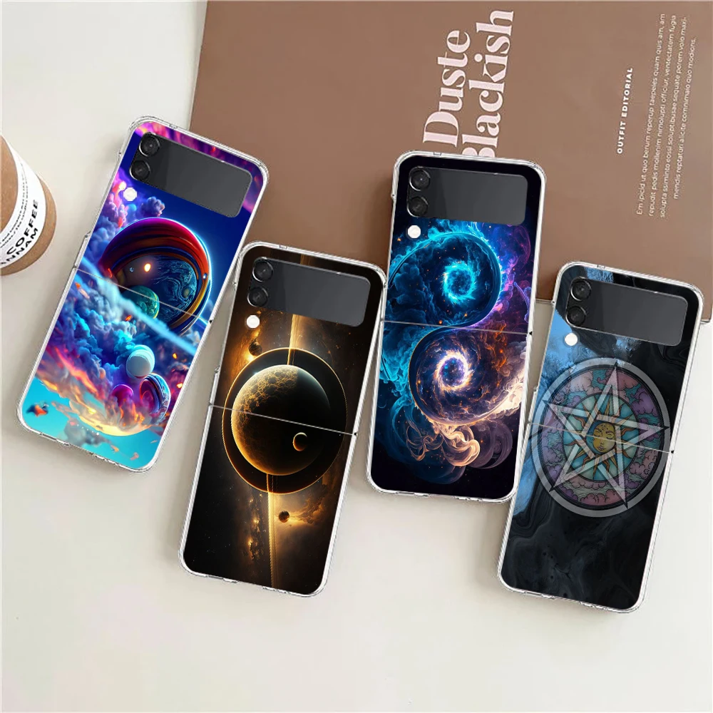 

Beautiful Planet Stars Hard PC Phone Case For Samsung Galaxy Z Flip 4 5 6 Black Cover For Galaxy Z Flip 3 Foldable Shockproof