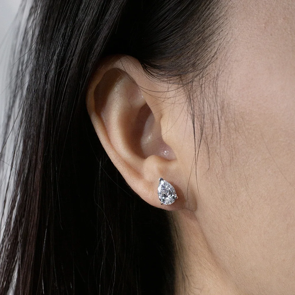 FCGJHW 1CT Pear Shape Lab Grown Diamond 9K White Gold Stud Earrings For Women In Stock Support Diamonds Customization 2026