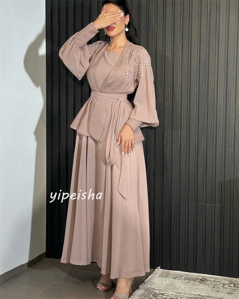 Customized Prom Gown Chiffon Applique Sash Engagement A-line Square Neck Exquisite High Quality Occasion Formal Dress for Women