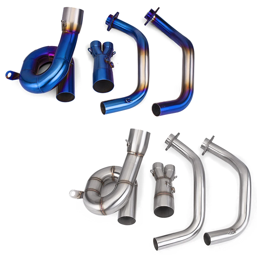 51 مللي متر الانزلاق على نظام كامل دراجة نارية العادم الهروب الفولاذ المقاوم للصدأ الجبهة وصلة الأنابيب لياماها MT07 FZ07 XSR700 2014-2023