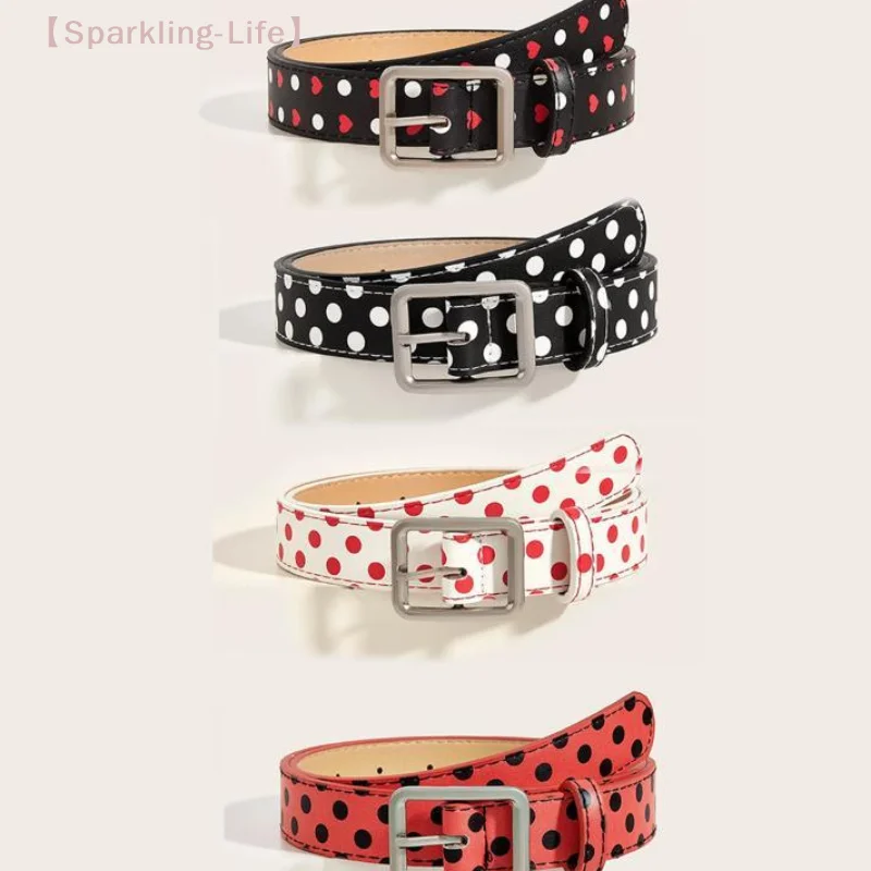 【JYA1】Polka Dot Faux Leather Belt Adjustable Metal Buckle Cute Print For Jeans Dresses Casual Daily Wear