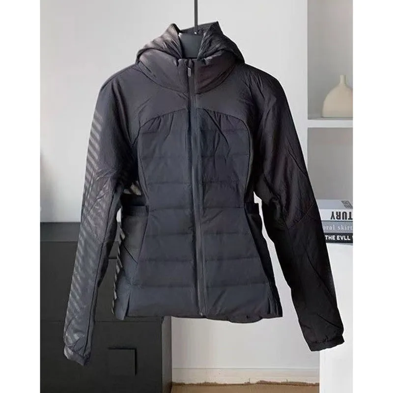 

Fitness Sports Down Cotton Jacket Women's New Autumn Winter light Warm Hooded Outdoor Slim Short Coat Female Casual Ladies Tops