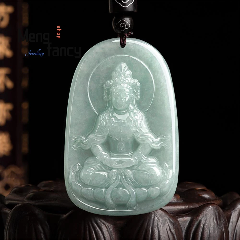 

Natural Myanmar A-goods Jadeite Guanyin Bodhisattva Jade Pendant Light Green Ice Jade Fashion High-grade Jewelry Amulets Mascots