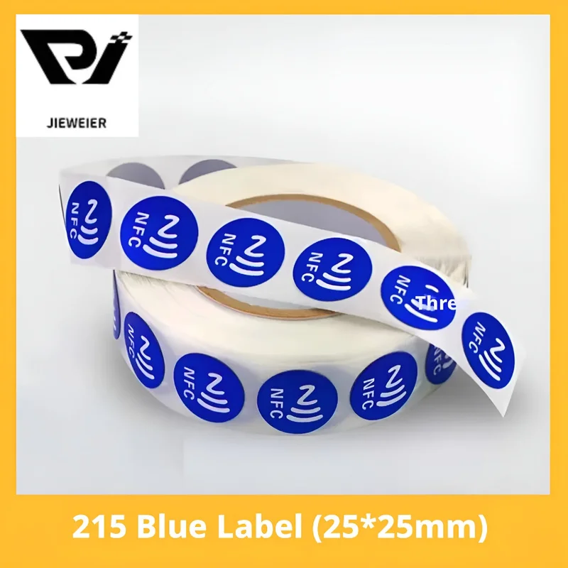 NTAG215 NFC Blue Label Sticker 13.56MHz Rewritable 504 Bytes Memory Adhesive NFC Tag for Smartphones Blank Chip NFC Label