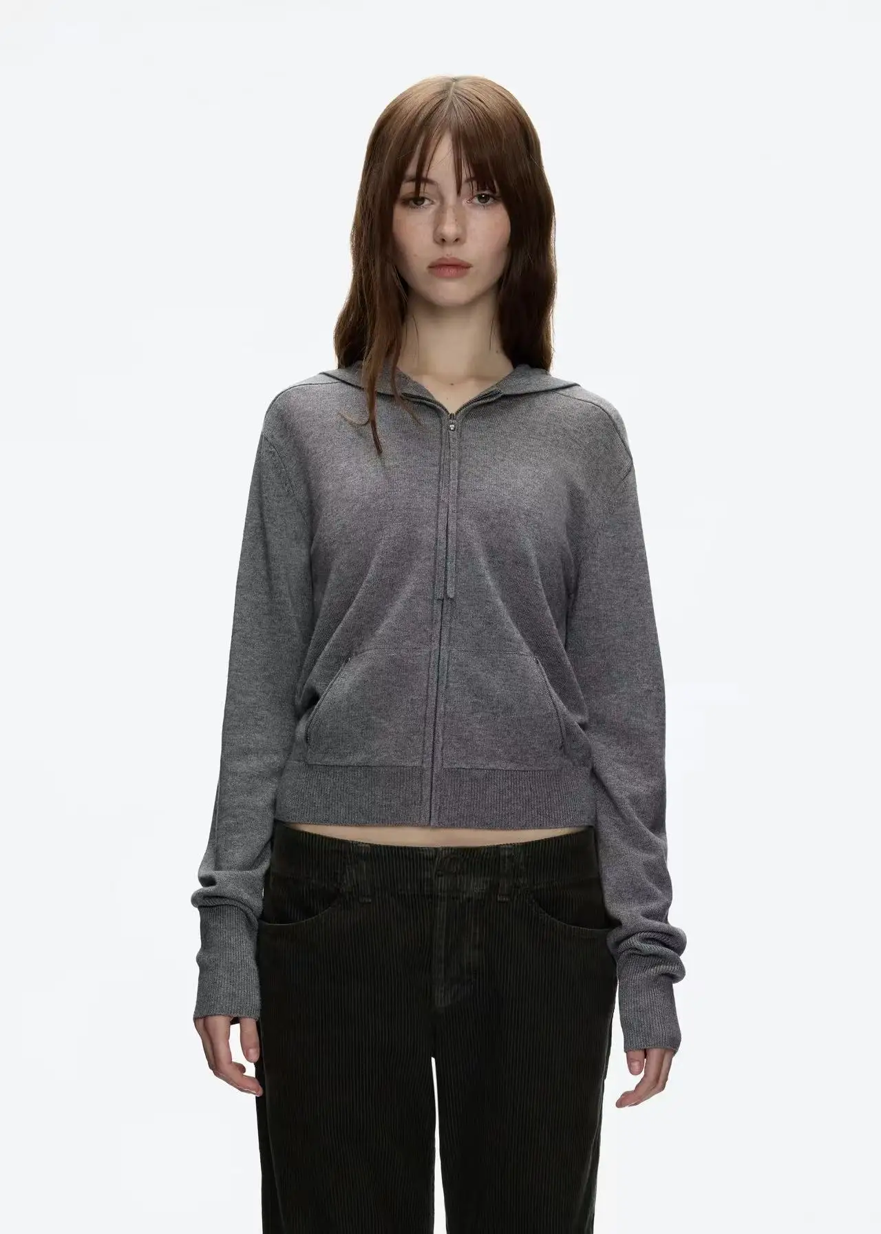 

Tank knitted hooded long-sleeved jacket with zipper grey and off-white