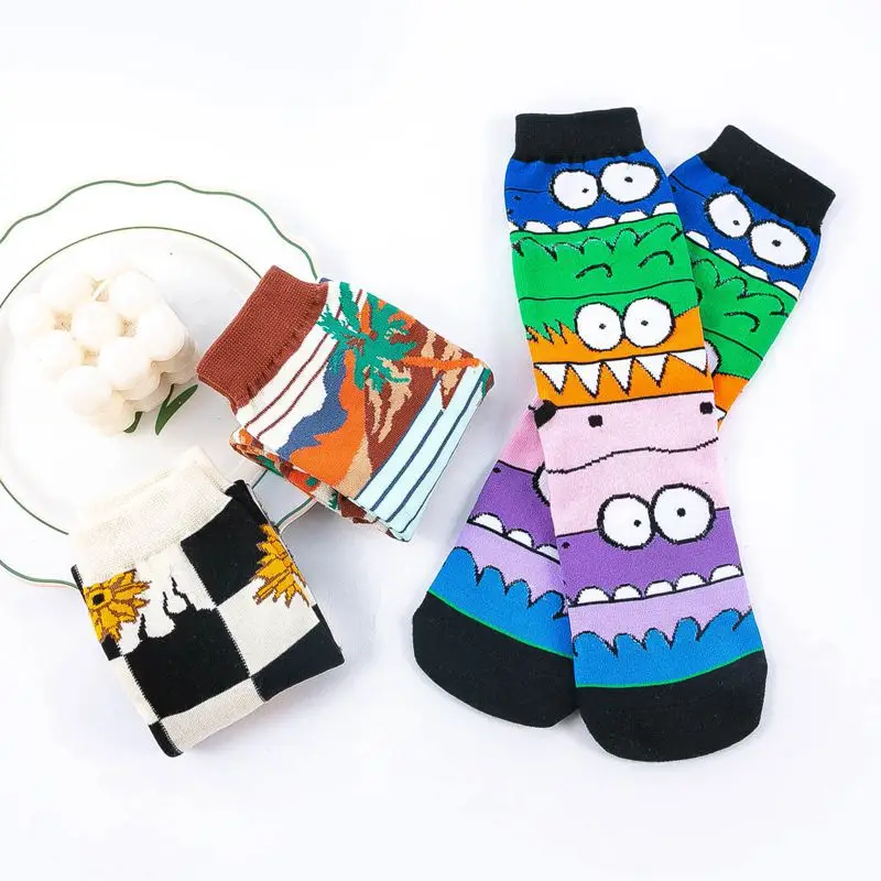 Cartoon Illustration Fashion Socks Hip-hop Trendy Men\'s Socks Women\'s Mid-calf Socks