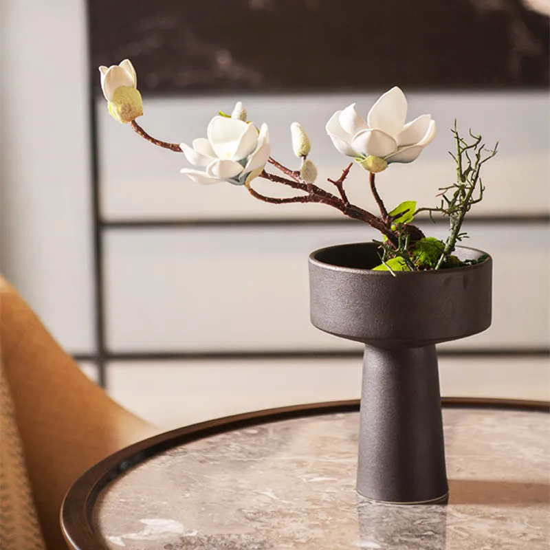 

Vintage Ceramic Vase Japanese Style Ikebana High Foot Frosted Flower Arrangement Vase Living Room Decoration Home Accessories