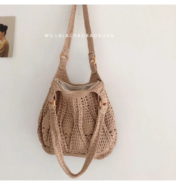 

Literature And Art Retro Woven Hooked Cotton Thread Bag Sen Series High Capacity Shoulder Bag Woolen Thread Bag New Women's Bag