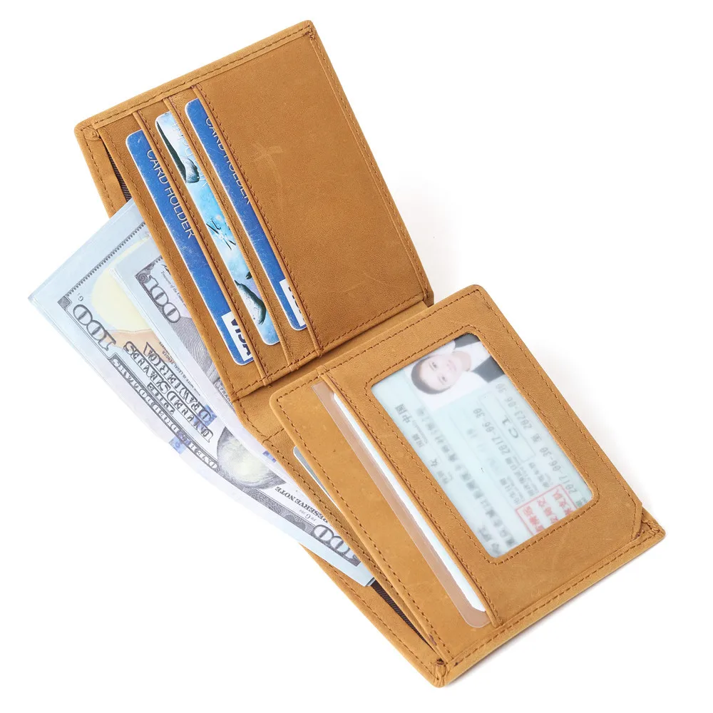 VE Men's Retro Crazy Horse Leather Wallet with Laser Marking and Engraving on Genuine Leather, Multi Card Position Card Bag